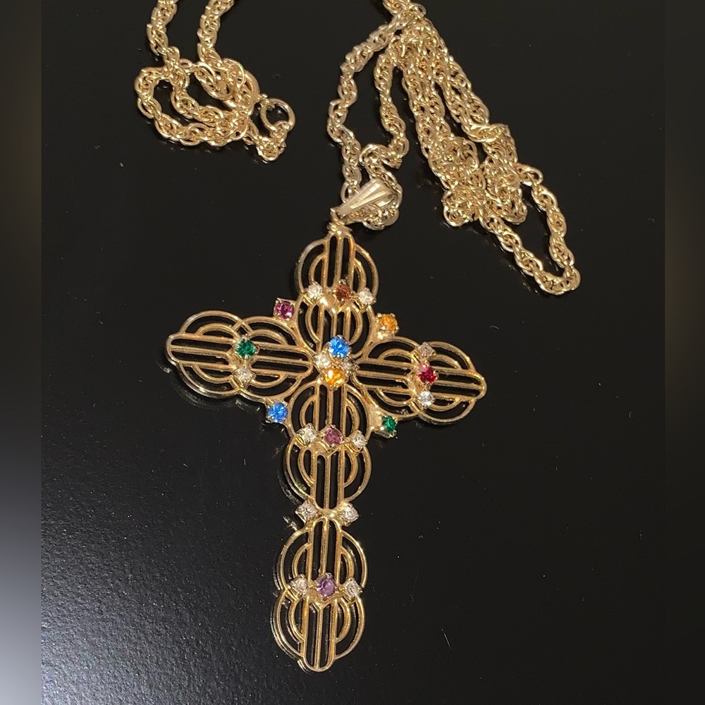 Vintage Cross with Colorful Rhinestones